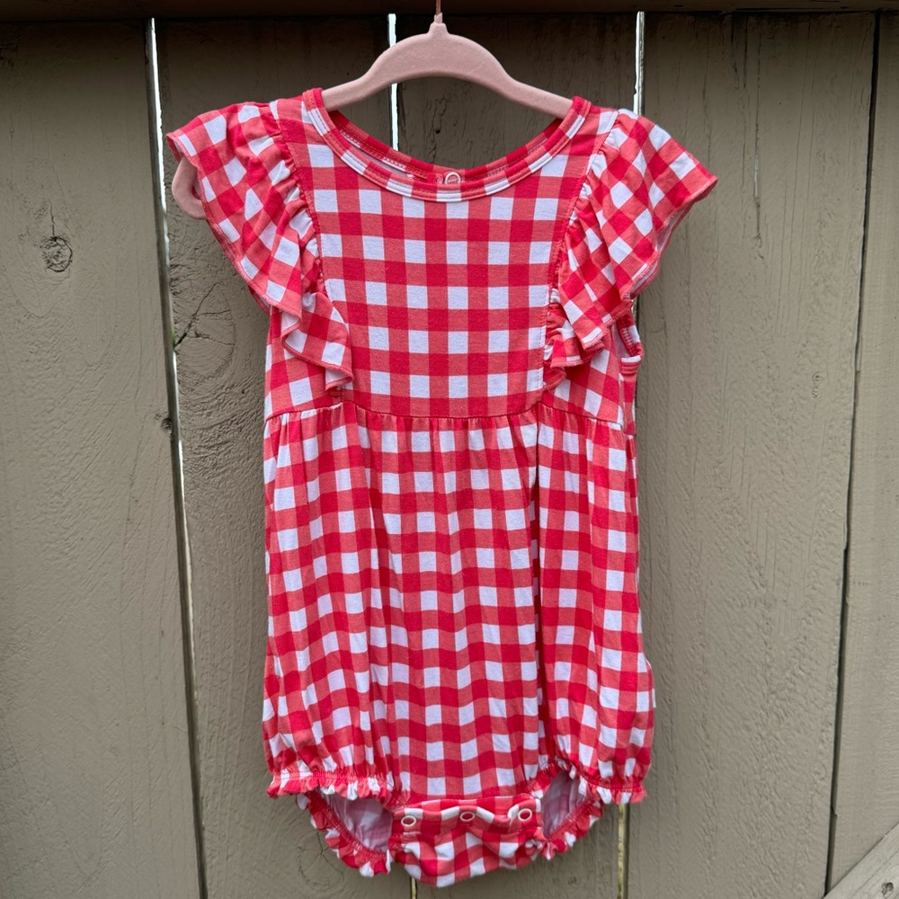 Posh Peanut Red and White Gingham Ruffle One-Piece